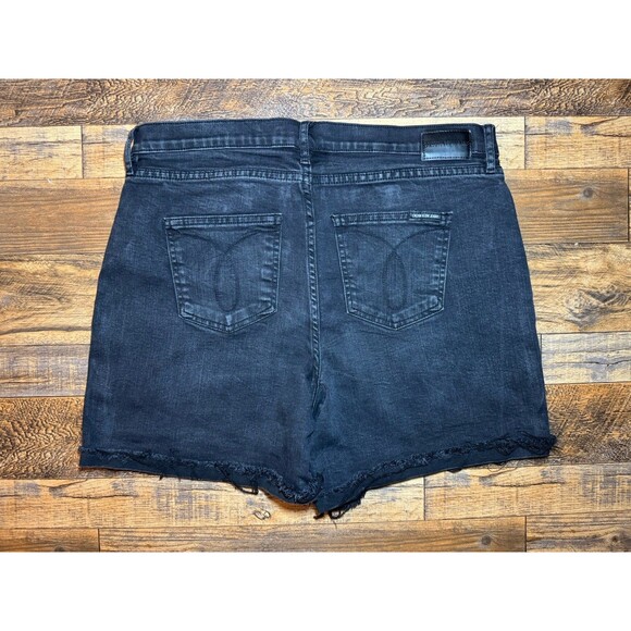 Calvin‎ Klein Jeans Black Cuffed High Rise Denim Cut Off Shorts Size 16 - Picture 2 of 11